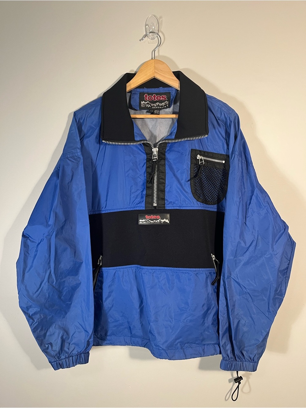 Totes Vintage 90s Explorer Blue Black Pullover Windbreaker Jacket Large